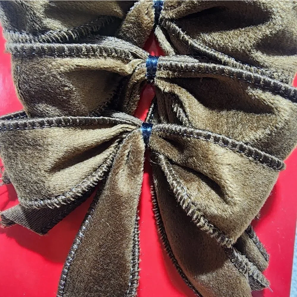 Lot of 3 Holiday Time Velvet Decorative Christmas Brown Bows
